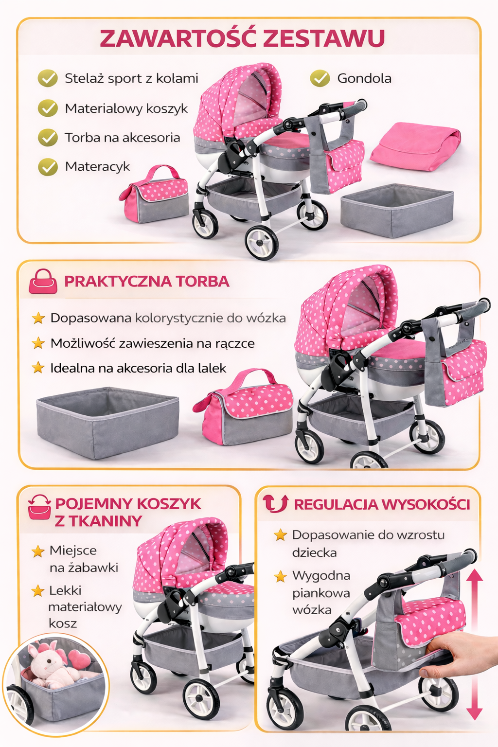 Wózek dla lalek Lily Model Ls-08 - obrazek 4