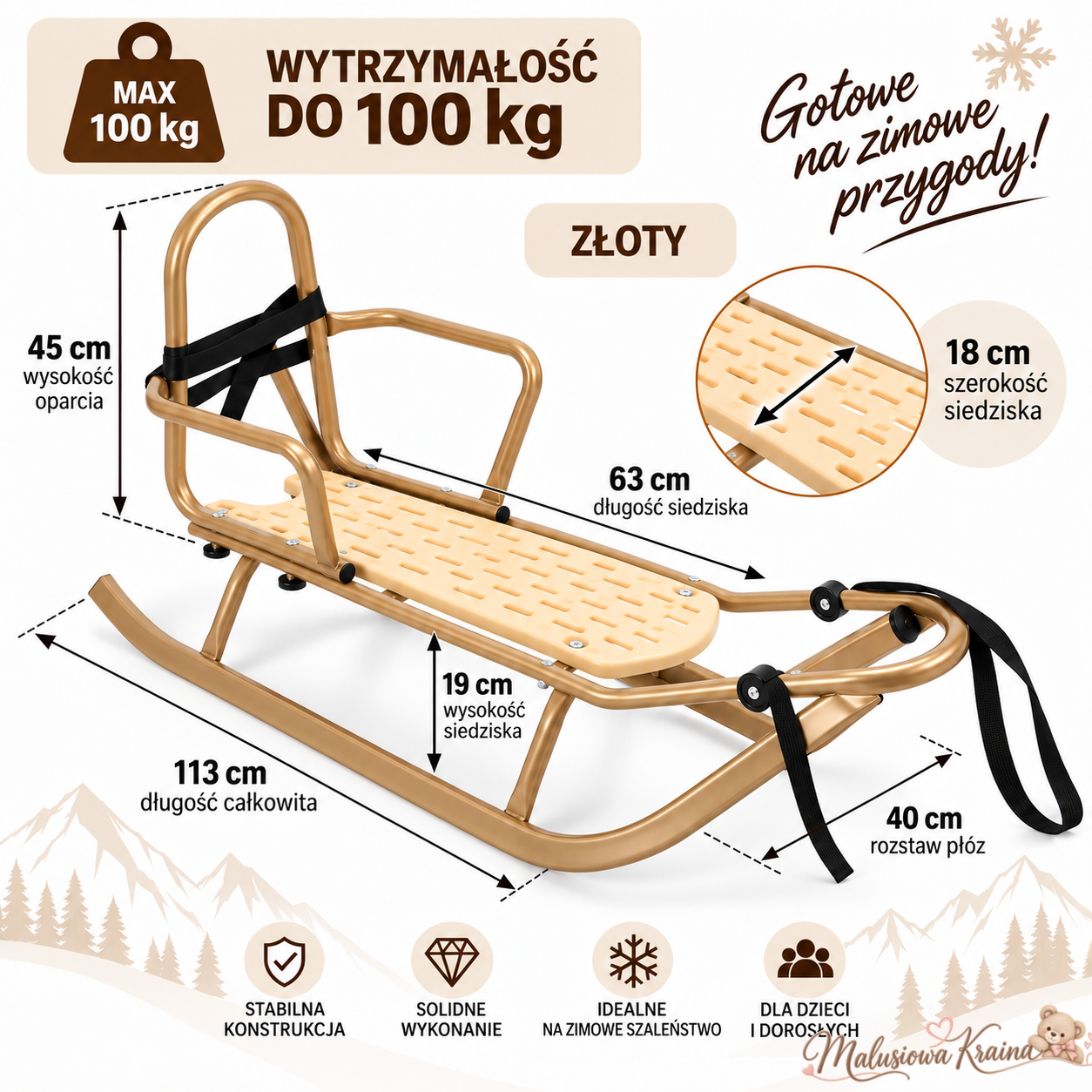 Sanki Piccolino - kolor złoty - obrazek 4
