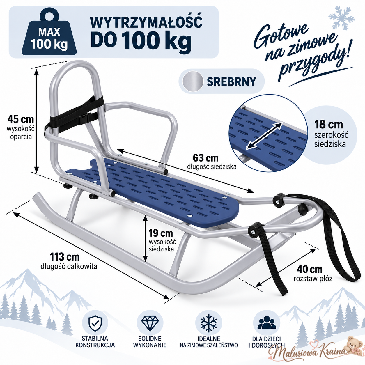 Sanki Piccolino - kolor srebrny - obrazek 4