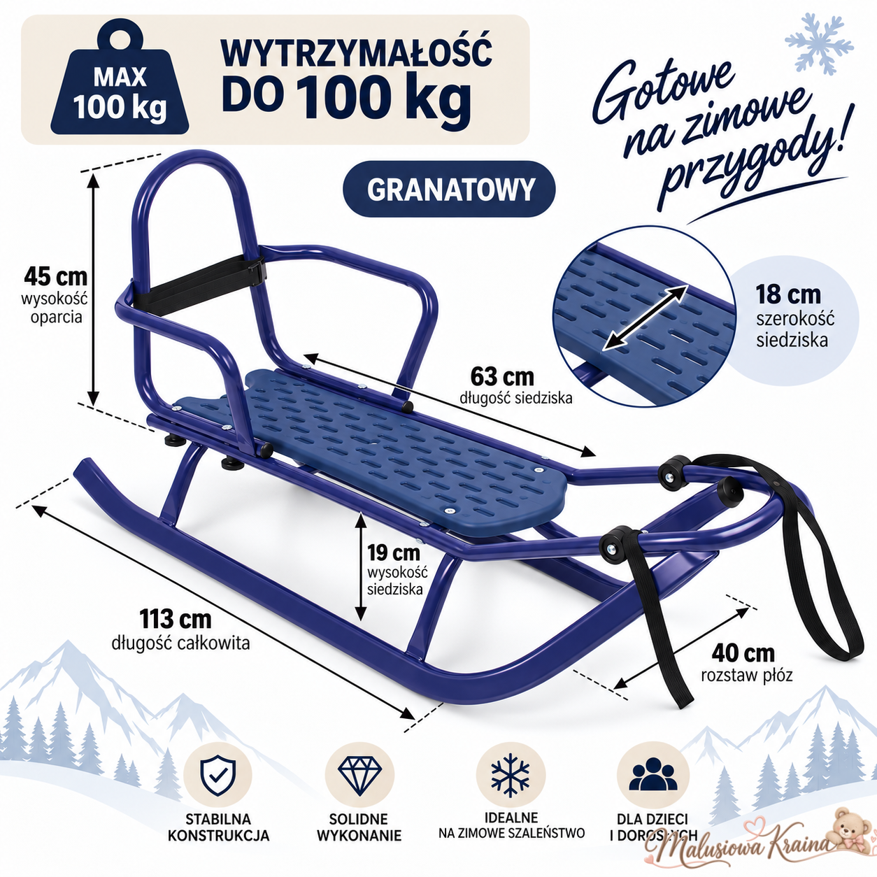 Sanki Piccolino - kolor granatowy - obrazek 4