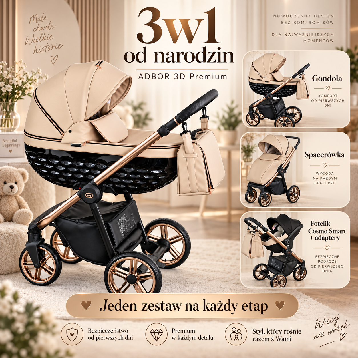Wózek dziecięcy 3w1 Premium kolor Eco-02 - obrazek 3