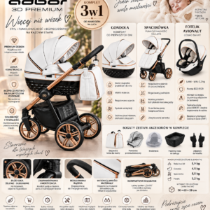 Wózek dziecięcy 3w1 Premium kolor Eco-01 - obrazek 3