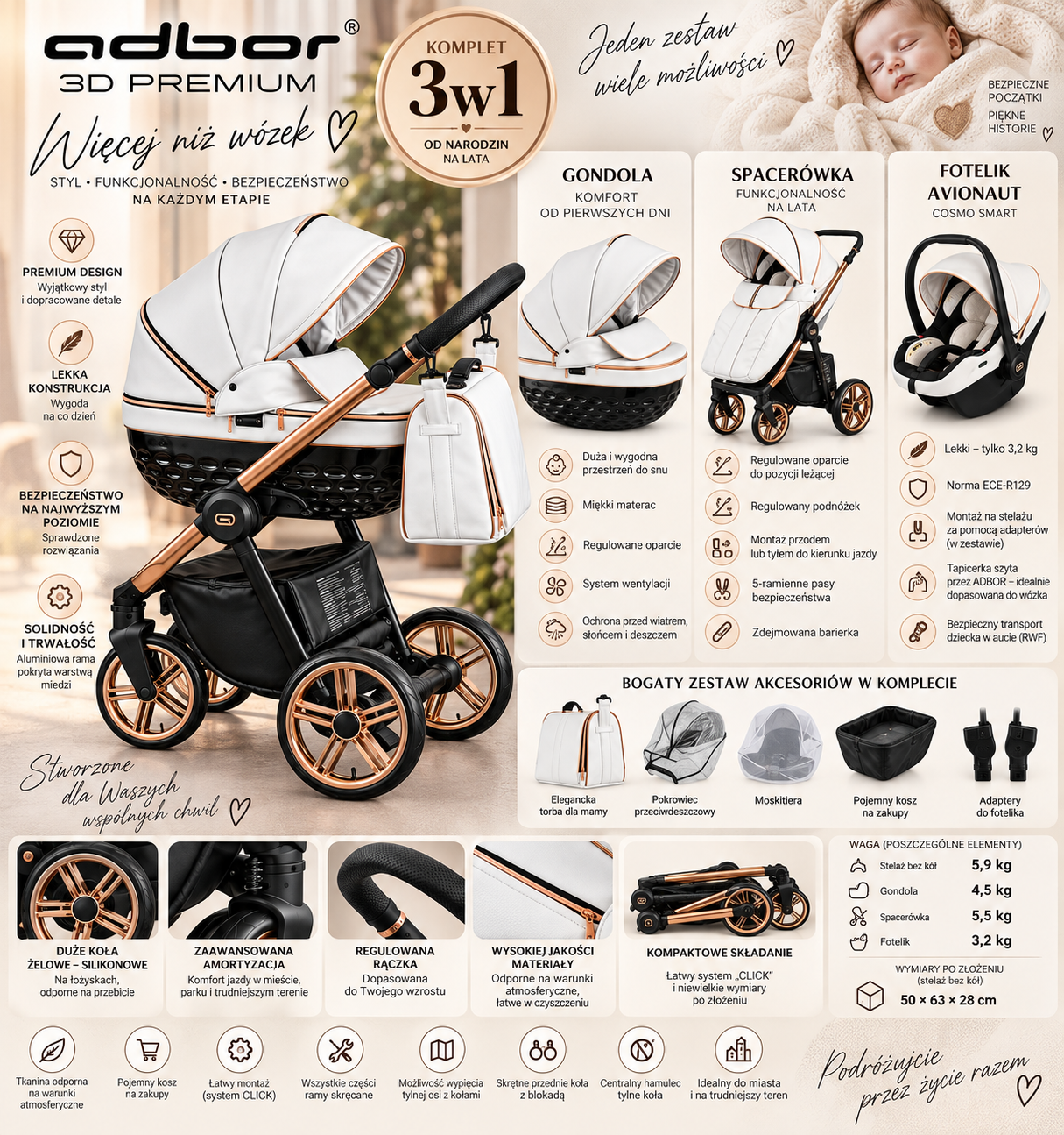 Wózek dziecięcy 3w1 Premium kolor Eco-01 - obrazek 3