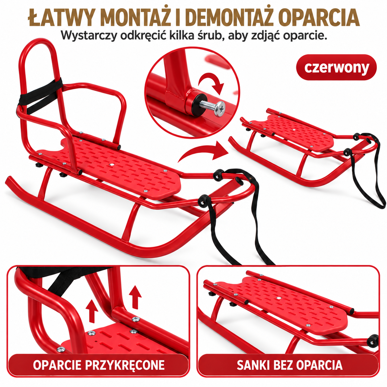 Sanki Piccolino - kolor czerwony - obrazek 3